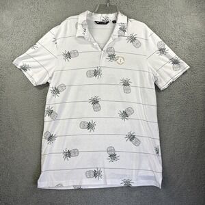 Travis Mathew Polo Shirt‎ Mens XL White Grey Striped Pineapples The Players Golf